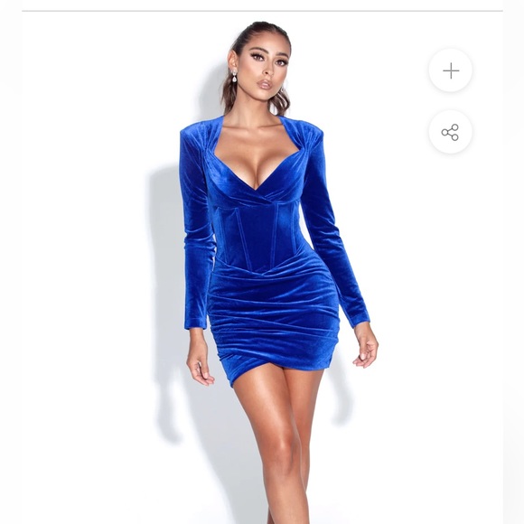 Royal Blue Long Sleeve Corset Velvet Dress NWOT Small - Picture 7 of 8